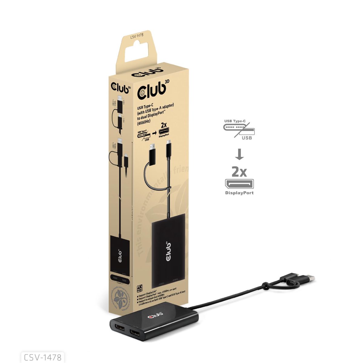 I/O ADAPTER USB-C TO DP/DUAL CSV-1478 CLUB3D