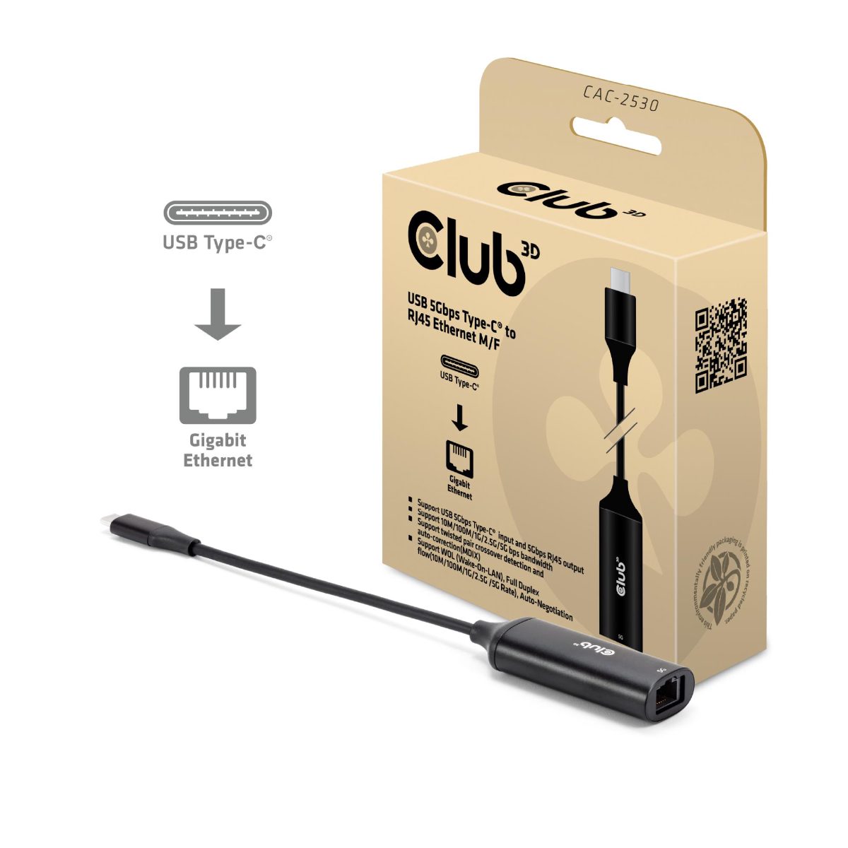 I/O ADAPTER USB-C TO RJ45/M/F CAC-2530 CLUB3D