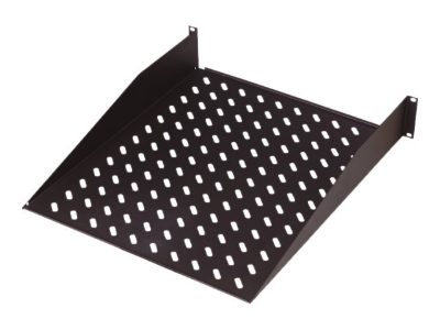 2U Fixed Shelf for Racks, DN-19 TRAY-2-SW, Perfect for storage of components which are not 483 mm (19”) suitable. Slim design which takes space of 2 height units. Easy and quick to mount or dismount. Dimensions 88x482x349 mm, up to 25 kg, Black
