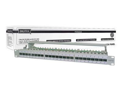 CAT 6A Patch Panel, shielded, 1U, 24-port, RJ45, 8P8C, Grey