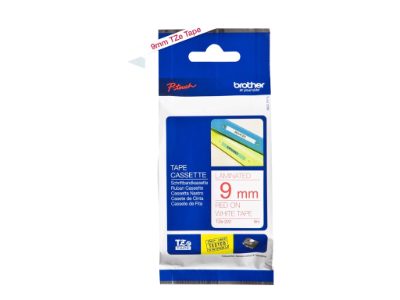 TZe-222 Laminated Tape, Red on White, TZe, 8 m, 9 cm
