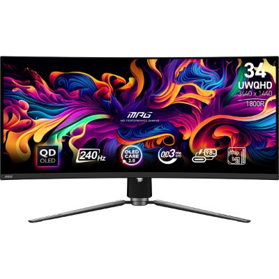 Monitor, MSI, 34", Gaming/Curved/21 : 9, Panel QD-OLED, 3440x1440, 240, Matte, 0.03 ms, Swivel, Height adjustable, Tilt, Colour Black, MPG341CQPXQD-OLED
