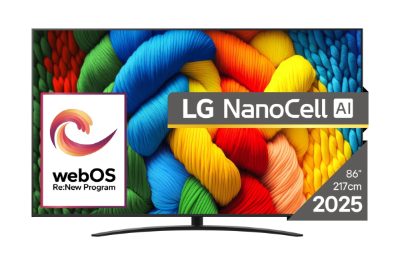 TV Set, LG, 86", 4K/Smart, 3840x2160, Wireless LAN, Bluetooth, webOS, Black, 86NANO81A3A