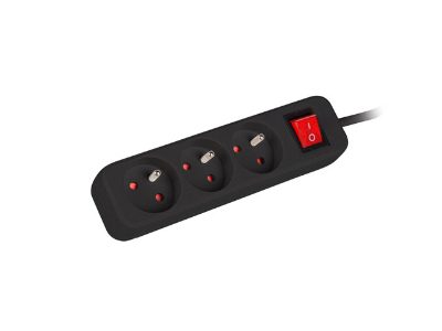 Lanberg Cable Power Strip, 3X French Outlets with Switch, Quality-Grade Copper, 3 m, PS1-03E-0300-BK