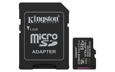 Kingston Canvas Select Plus, 512 GB, microSD, Flash memory class Class 10, UHS-I, U1/U3, video class 10/30, A1