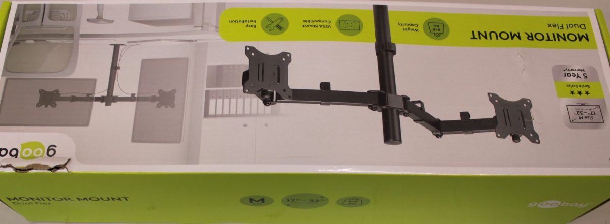 Goobay Dual Monitor Mount Flex, Black, Goobay Dual Monitor Mount Flex, Swivel, Tilt, Rotation, 17-32 ", Maximum weight (capacity) 8 kg, DAMAGED PACKAGING, Black