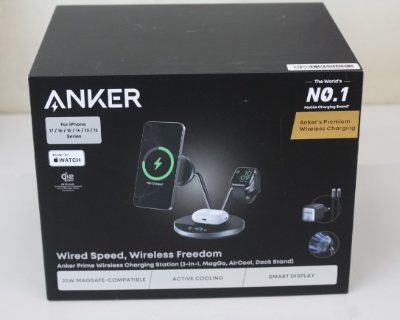 Anker Prime Wireless Charging Station Qi2.2  25W wireles charging  (3-in-1, MagGo, AirCool, Dock Stand) PSU added, Black, Anker Prime Wireless Charging Station Qi2.2  25W wireles charging  (3-in-1, MagGo, AirCool, Dock Stand) PSU added, UNPACKED,  MISSING STICKERS