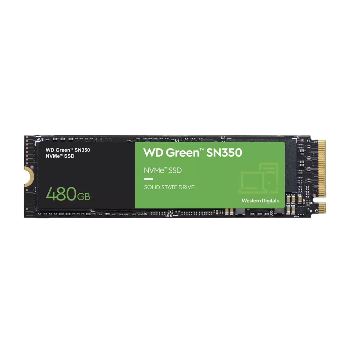 SSD, WESTERN DIGITAL, Green SN350, 480GB, M.2, PCIE, NVMe, TLC, Write speed 1650 MBytes/sec, Read speed 2400 MBytes/sec, WDS480G2G0C