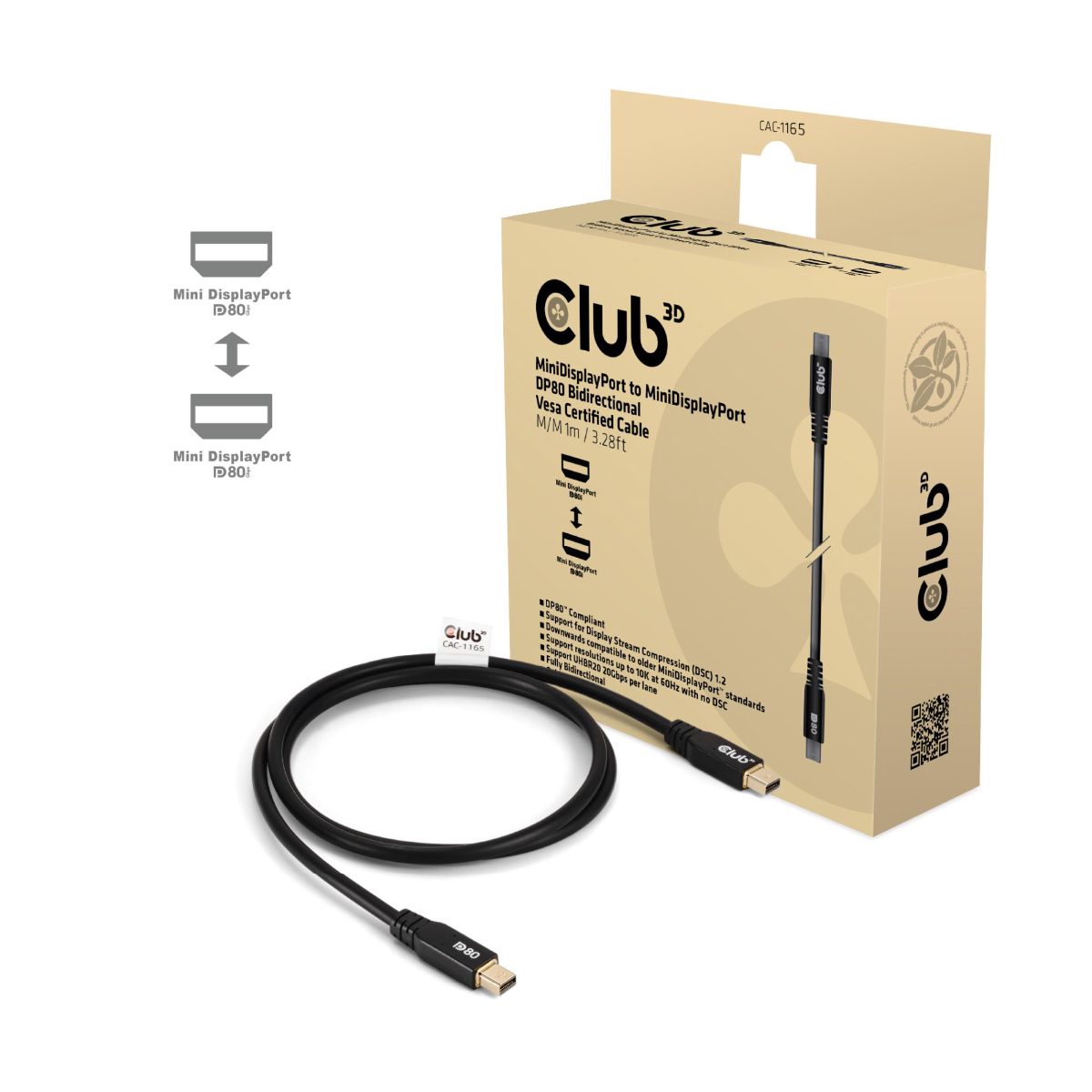 CABLE MINI DP TO MINI DP 1M/M/M CAC-1165 CLUB3D