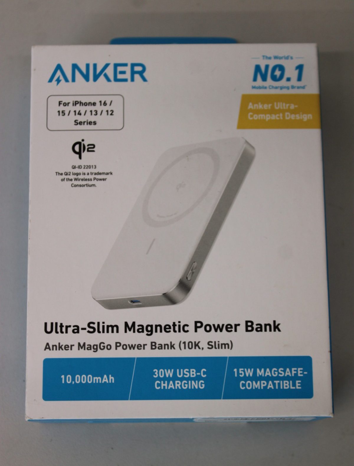 Anker Power Bank, MagGo, 10000 mAh, White, DEMO