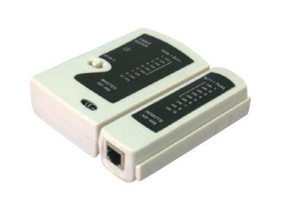 Cable tester for RJ11, RJ12 and RJ45 with remote unit
