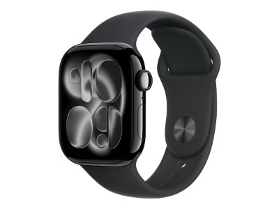 Apple Watch Series 11 GPS + Cellular 42mm Jet Black Aluminium Case with Black Sport Band - S/M, Apple